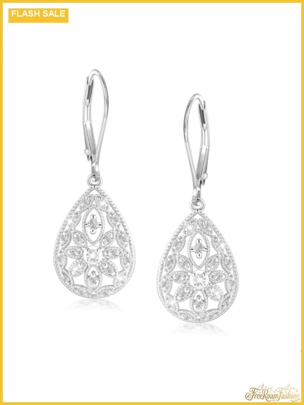 Sterling Silver Teardrop Filigree Leverback Dangle Earrings for Women